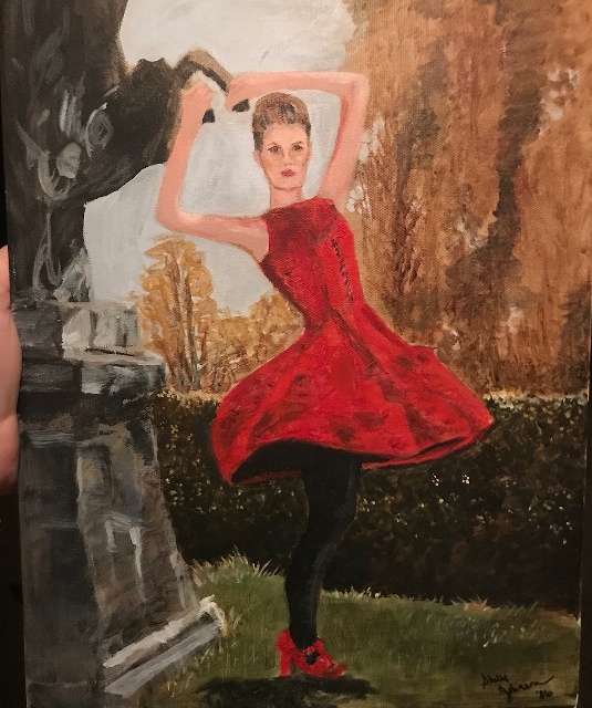 Shelly Johnson red dress painting