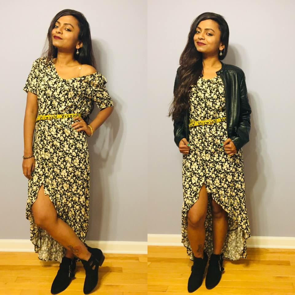 Wearing summer outlet dresses in fall